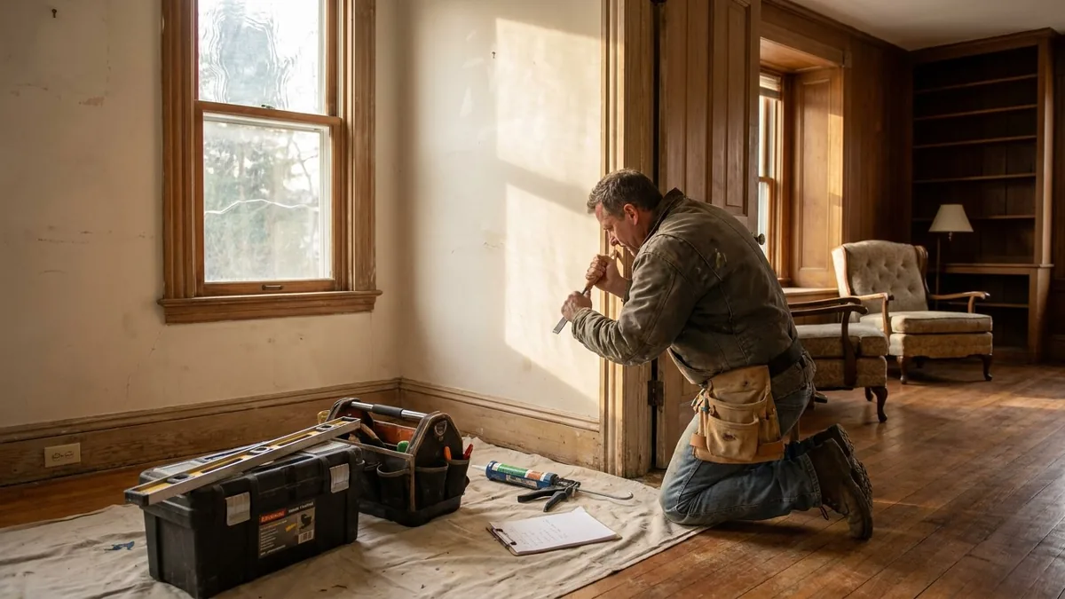 Older door trim and latch repair in a Hutchinson Kansas home